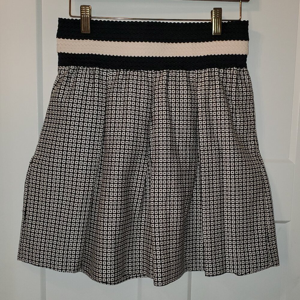 Maeve Medium A-Line Skirt Blue/Cream Pleated Brocade Swing Skirt